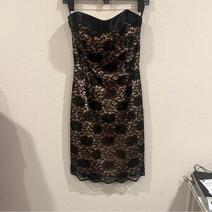 Vintage Scott McClintock Y2K  Black Lace Strapless mini Dress size 8